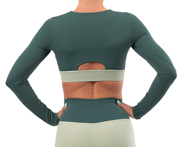 NKD V Zip up long sleeve -Jade Green