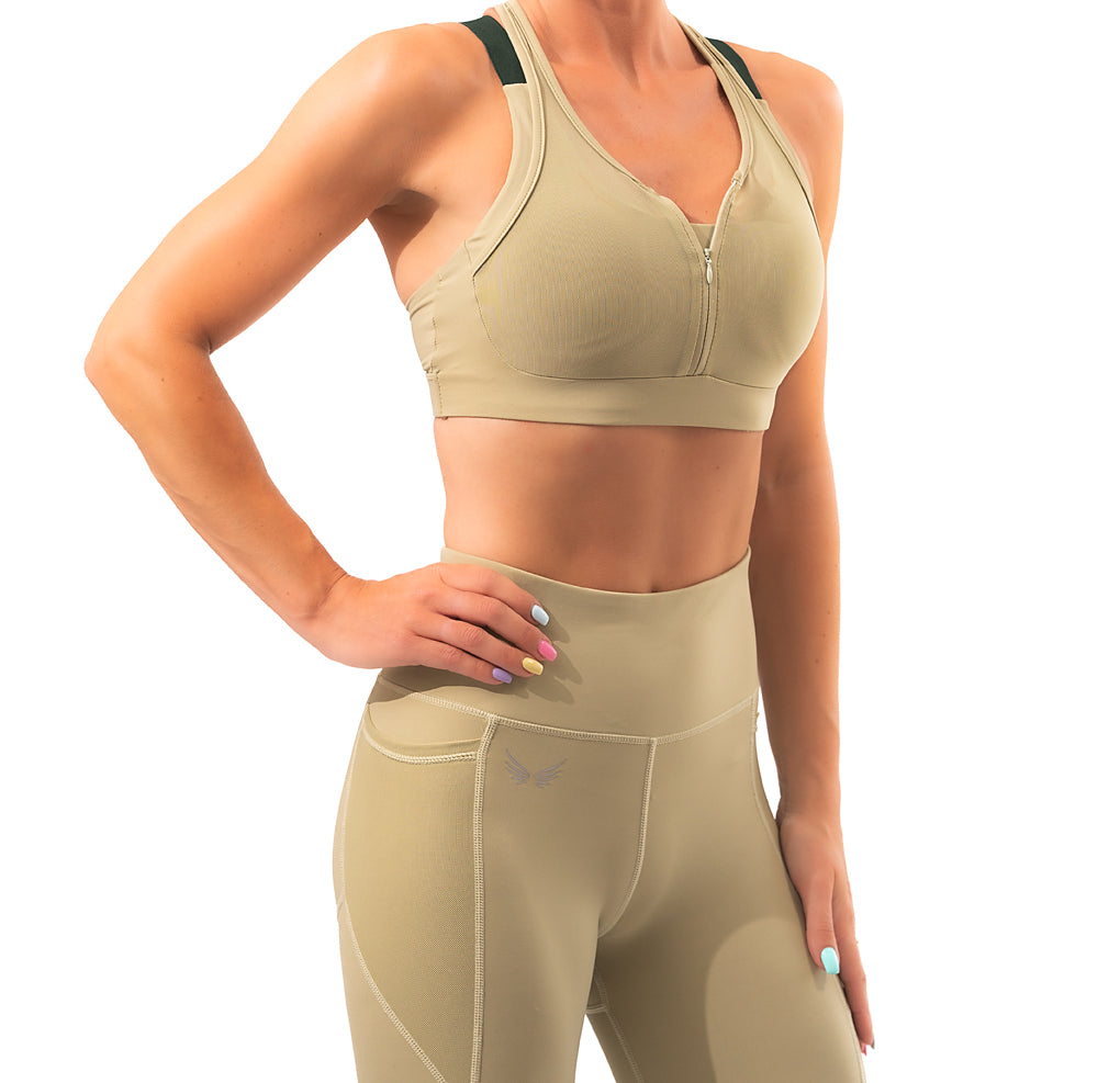 Zip me up sports bra- Olive